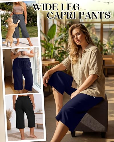 Women's Plus Size Capris with Pockets - Neer 3 Pack Black Gray Navy XL