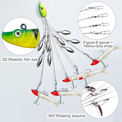 2 Pack Fishing Umbrella Rigs with 10 Swimbaits - Saltwater & Freshwater Tackle