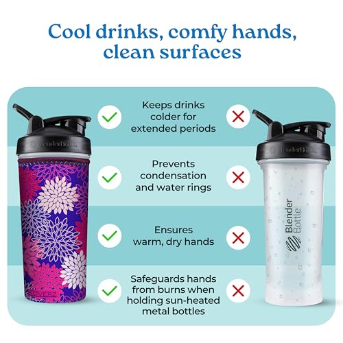 Large Neoprene Water Bottle Sleeve for 24-30 Oz - Monet Design, Washable & Insulated