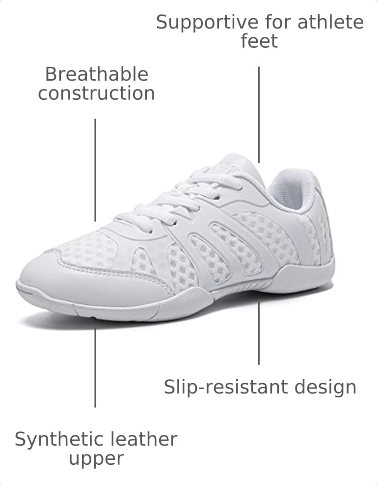 White Cheer Shoes for Women Girls Youth Cheerleading Sneakers - Size 10 - Breathable & Comfortable Athletic Flats