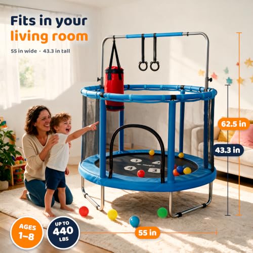 Happin 55-Inch Kids Trampoline with Safety Enclosure - Blue Adventure Variation