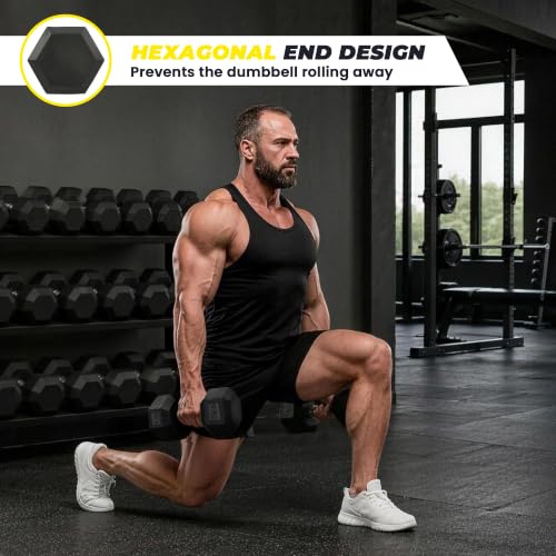 Hulkfit 100lb Rubber Coated Hex Dumbbell Set - Home Gym Weights for Full-Body Training