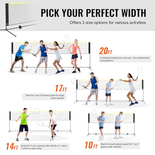 VEVOR 20 ft Adjustable Badminton & Volleyball Net Set with Poles Carry Bag