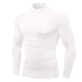 Mens White Turtleneck Compression Shirt Long Sleeve Athletic Running Tops Football Shirts Sport Baselayer Undershirt