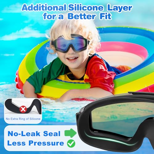 Kids Swim Goggles 8-16 Years Extra Silicone Layer 2 Pack - Gold Mirrored & Blue Mirrored