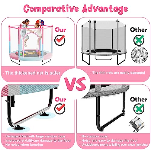 VGMiu 60-Inch Indoor & Outdoor Toddler Trampoline with Safety Net - Pink/Blue 5FT