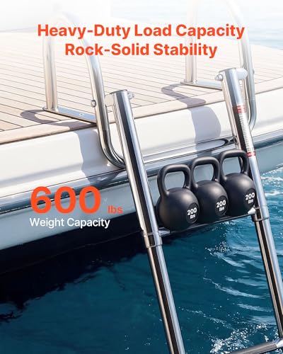 VEVOR 4 Steps Stainless Steel Boat Ladder - Telescoping Folding Swim Deck Ladder for Marine & Yacht