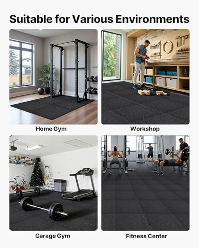 VEVOR Interlocking Rubber & EVA Foam Gym Floor Tiles 48 sq ft Black & White