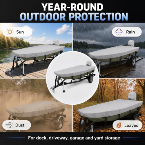 16ft Jon Boat Cover with Motor Cover - Waterproof Gray Marine-Grade Material