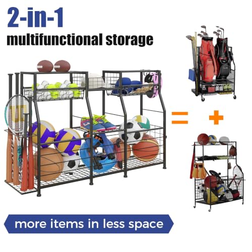 Sports Equipment Storage Rack with Bat Holder for Garage & Gym
