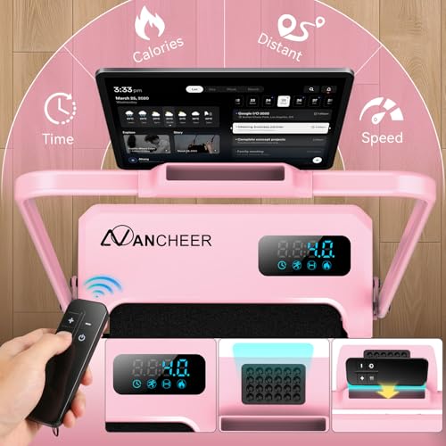 ANCHEER Walking Pad with Incline and Handle Bar - Pink Rose Gold Under Desk Treadmill