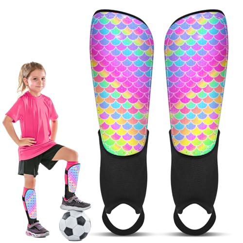 Kids Soccer Shin Guards Small Rainbow Mermaid 2-7 Years with Ankle & Leg Protection