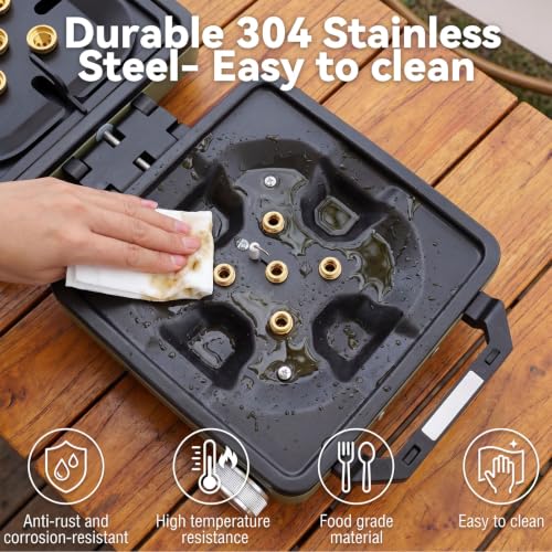 Green Portable 2-Burner Propane Camping Stove with Windshield, Foldable Gas Cooker