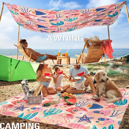 Pink Ocean Beach Blanket Sandproof Waterproof 78x81 Inch Oversized Mat