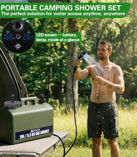 Beviliu 20L Portable Camping Shower Kit with Rechargeable Pump, Food-Grade Jug, Waterproof, Lightweight for Camping, Beach, RV, Pet