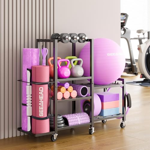 6-Tier Rolling Dumbbell & Home Gym Storage Rack with Adjustable Width