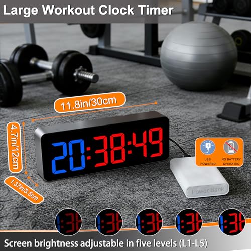2-in-1 Digital Clock & Gym Timer for Tabata FGB EMOM Workout - Blue Red