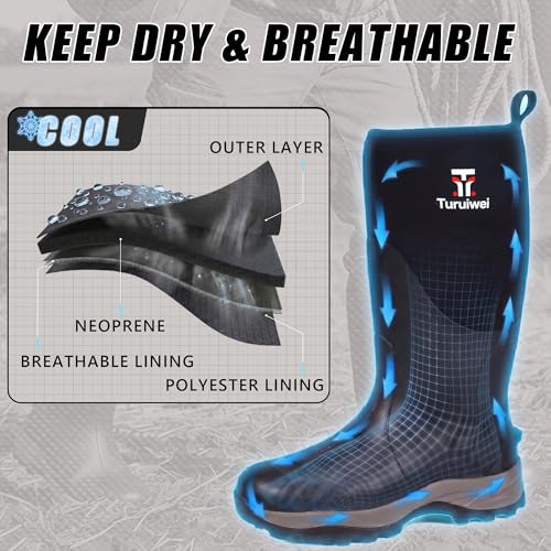 Turuiwei Waterproof Rubber Boots for Men & Women - Steel Shank, Black, 11 Women/10 Men