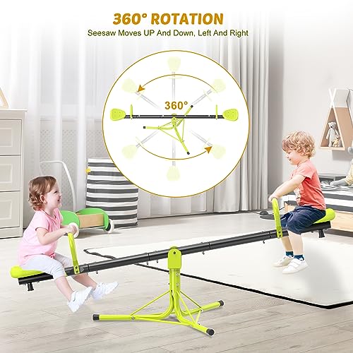 Iyoyo Light Green Spinning Seesaw for Kids Ages 3-8 Outdoor Playground Toys with Safety Handles