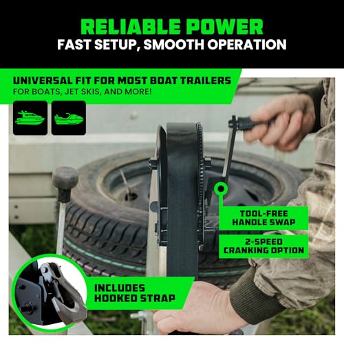 Black Rhino USA 2-Speed Boat Trailer Winch - Corrosion-Resistant Heavy Duty Handle