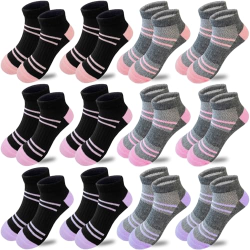 Girls Ankle Socks 12 Pairs Low Cut Athletic Cotton Sports Socks for Little Kids