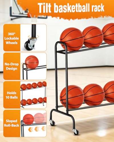 2 Pack Tilt Basketball Shooting Rack with Rolling Ball Storage Cart for Training