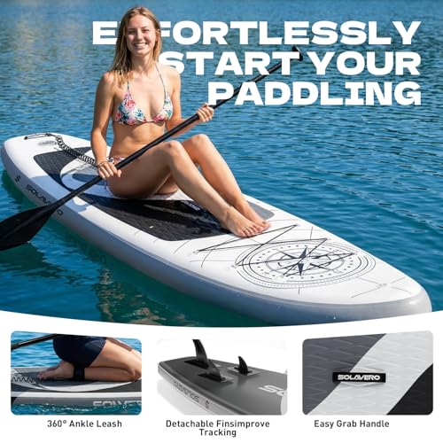 SOLAVERO 10'6" Inflatable Stand Up Paddle Board with Compass - Supports 450LB, All Skill Levels