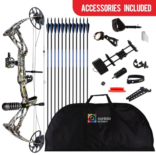 Sanlida Dragon X8 RTH Camo Pro Compound Bow Package - Adjustable 18-31", 0-70 lbs, 310 fps, No Bow Press Needed