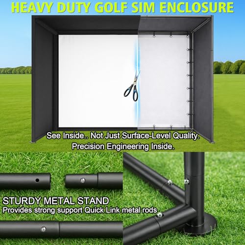 Diandian 10 x 8 ft Golf Simulator Enclosure Kit with 4K-Ready Impact Screen