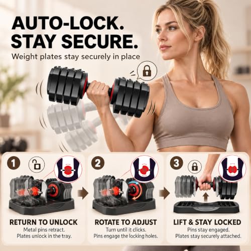 VEICK 25 lb Adjustable Dumbbell Set - Hand Weights for Home Gym, Variation of 25LBS-1PC