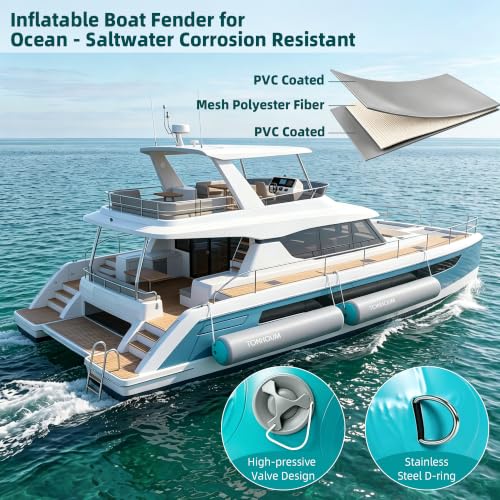 Heavy Duty Inflatable Boat Fenders 10ft Gray Lake Blue Mooring Protectors