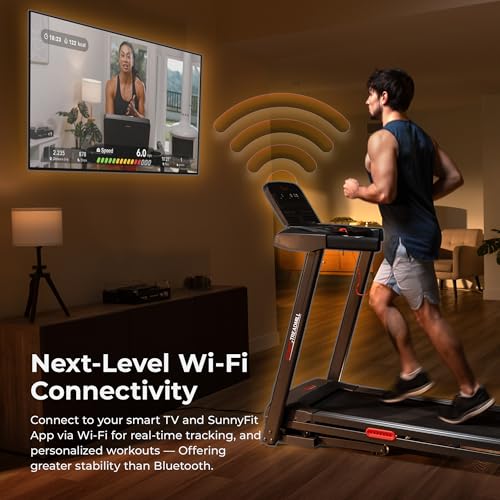 Smart Wi-Fi Treadmill with Auto Incline & Shock Absorption - Sunny Health & Fitness