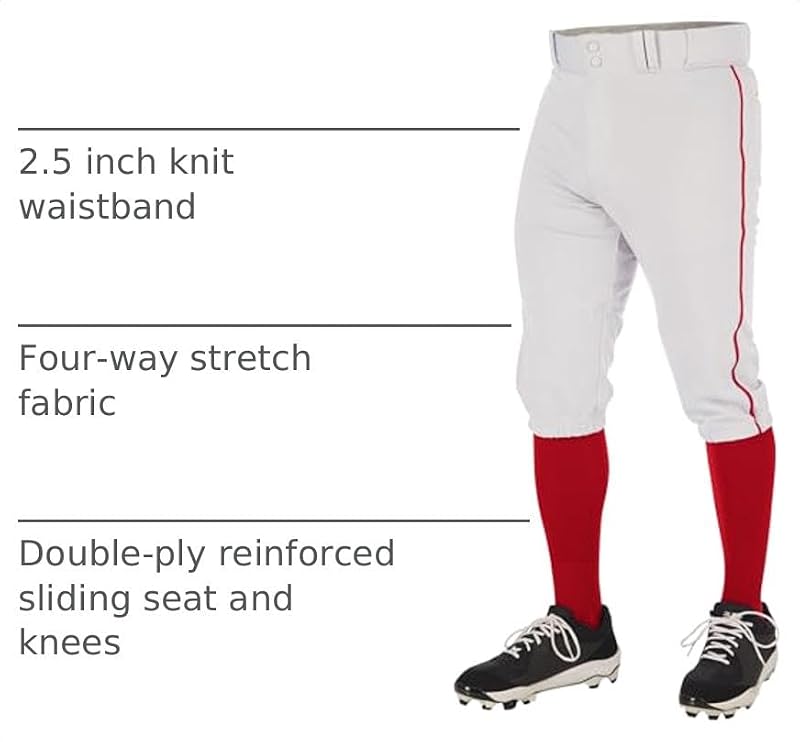 Champro Triple Crown 2.0 Baseball Knickers with Braid - White, Scarlet, Medium