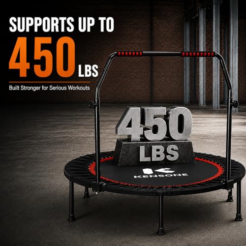48-Inch Rebounder Trampoline for Adults with Handle – Foldable Exercise Jumping Mat, Black