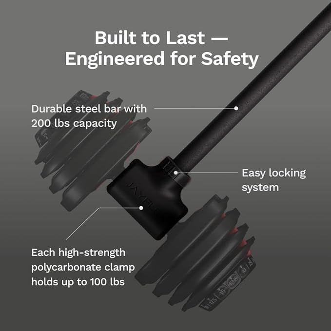 Jayflex Adjustable Dumbbell to Barbell Converter - Home Fitness Weight Bar, Up to 200 lb Capacity