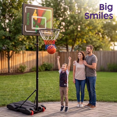 Kids Portable Adjustable Basketball Hoop - 7 FT, Red/Green, Indoor Outdoor Play