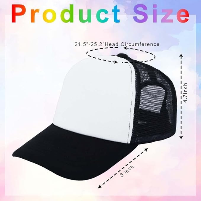 ZH 12 Pack Sublimation Mesh Trucker Hats - Black, One Size