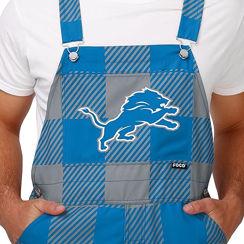 FOCO NFL Detroit Lions Men's Plaid Bib Overalls - Team Logo, Medium