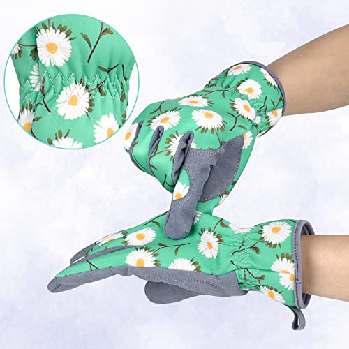 Women's Gardening Weeding Gloves - Leather Thorn-Proof Garden Gloves for Digging & Pruning - Bright Green Medium
