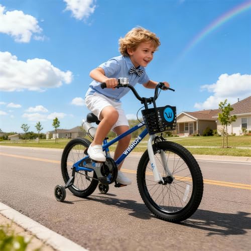 WinHope Kids Bike 12 Inch Blue with Light-Up Training Wheels for Boys & Girls
