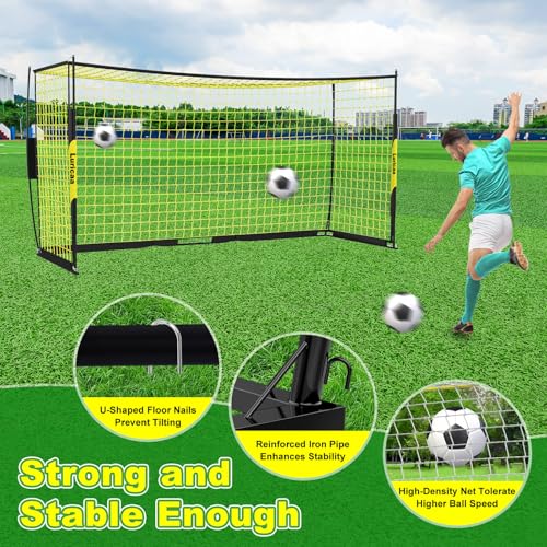 Luricaa 12x6 ft Black Yellow Portable Soccer Goal with Training Cones