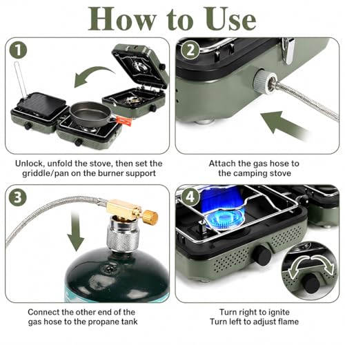 Hisencn Foldable 2 Burner Camping Stove with Cookware Set - Sage Green