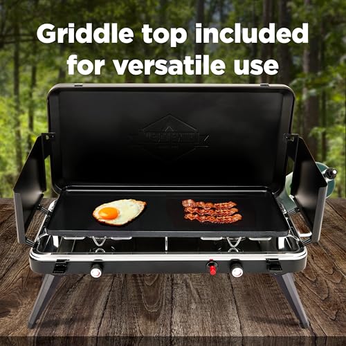 Hike Crew 2-in-1 Gas Camping Stove and Griddle - Portable Propane Cooktop with Wind Shields