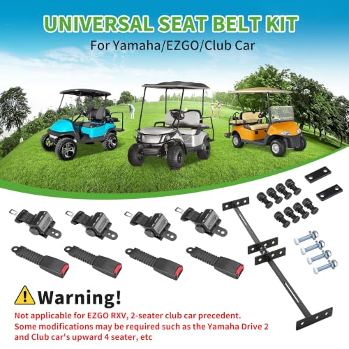 4 PCS Golf Cart Seat Belt Kit with Brackets for Yamaha, EZGO, Club Car - Universal Retractable