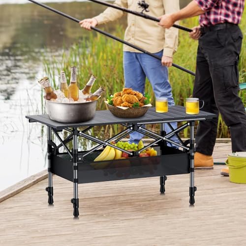 Anbte 3ft Aluminum Foldable Camping Table with 2 Heights, Black, 32 x 16 Inches