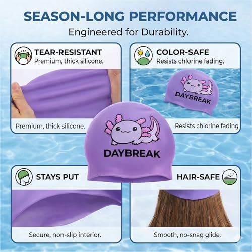 Kids Swim Cap Seamless Silicone Waterproof & Non-Slip - Bright Fun Design