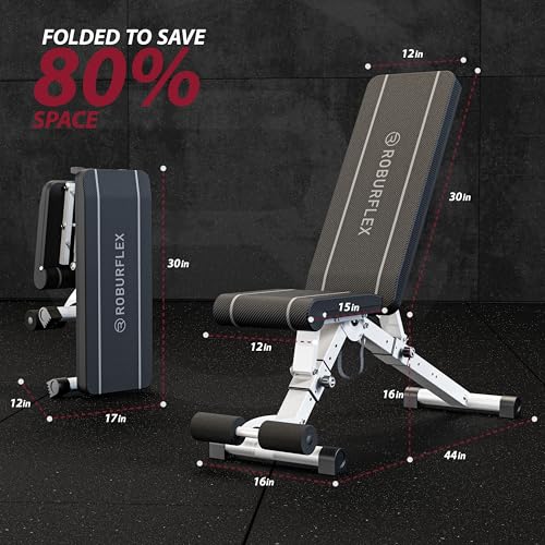 Roburflex Adjustable Foldable Workout Exercise Bench for Home Gym – Heavy Duty, 700 lb Capacity