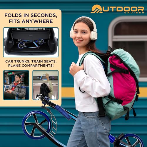 Outdoor Cruiser Foldable Kick Scooter for Kids Adults Blue & Black 8-Inch Wheels