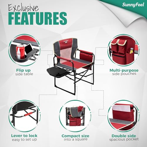 Sunnyfeel Red Oversized Camping Director Chair with Side Table & Storage