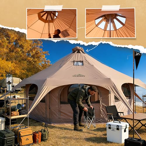 WildFinder 16.5 Ft Canvas Bell Tent with Stove Jack - Large Yurt for Camping